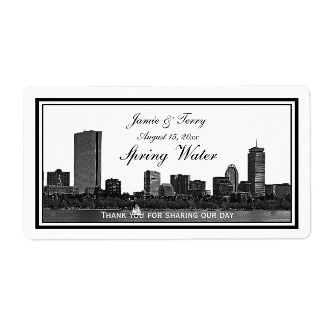 Boston Skyline Etched Framed H #2 Vattenflaska Fraktsedel (Framsidan)