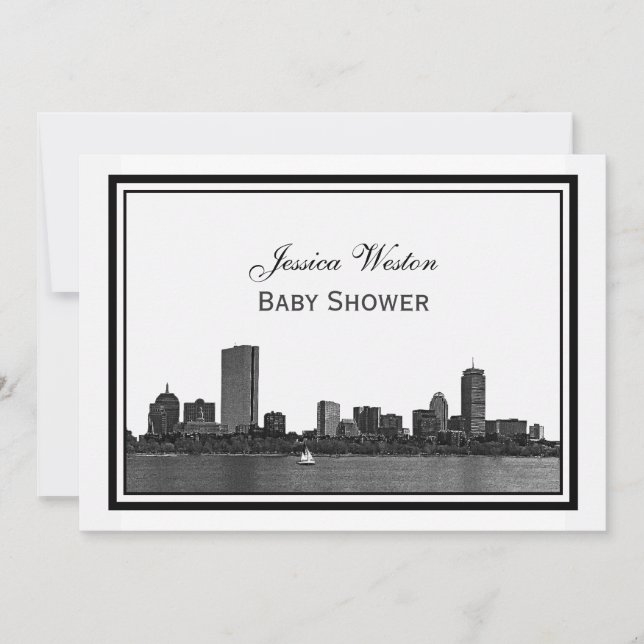 Boston Skyline Etched Framed H Baby Shower Inbjudningar (Framsida)