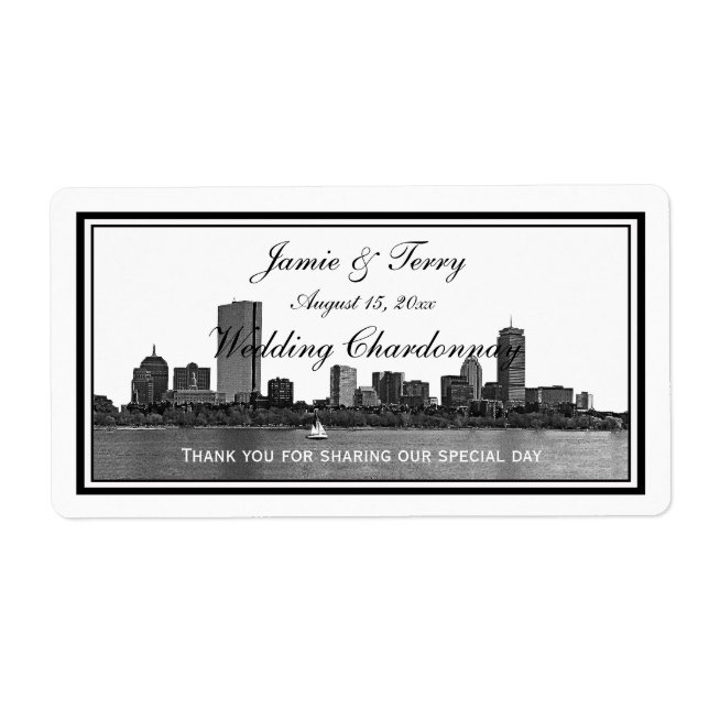 Boston Skyline Etched Framed H Vin-etikett Fraktsedel (Framsidan)