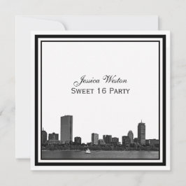 Boston Skyline Etched Framed Sweet 16 Inbjudningar