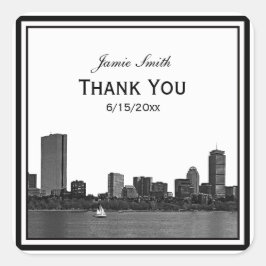 Boston Skyline Etched Framed Tack Fyrkantigt Klistermärke
