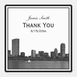 Boston Skyline Etched Framed Tack Fyrkantigt Klistermärke