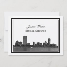 Boston Skyline Etched Inramad Bröllopsdusch Inbjudningar
