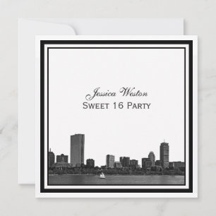 Boston Skyline Etched Inramad Sweet 16 Inbjudningar