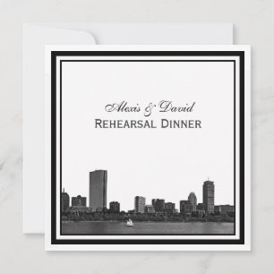 Boston Skyline Etched Inrammat Rehearsal Middag Inbjudningar