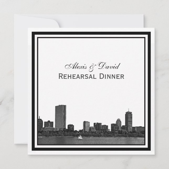 Boston Skyline Etched Inrammat Rehearsal Middag Inbjudningar (Framsida)