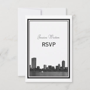 Boston Skyline Etched Inrammat RSVP OSA Kort