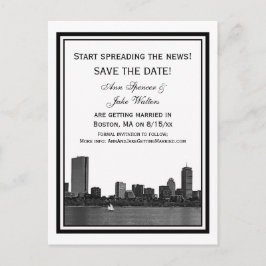 Boston Skyline Etched Inrammat Save the Date Meddelande Vykort
