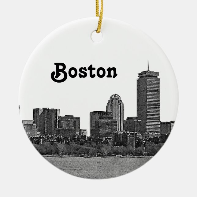 Boston Skyline Etched Julgransprydnad Keramik (Framsidan)
