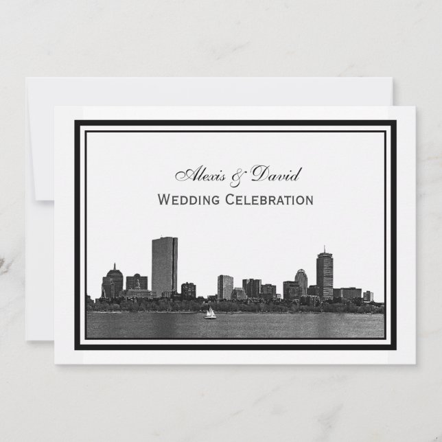 Boston Skyline Etched Ram H Bröllop Inbjudningar (Framsida)