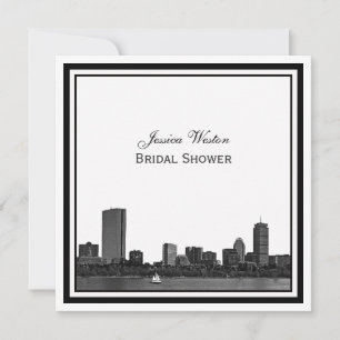 Boston Skyline Etsad Inramad Bröllopsdusch Inbjudningar