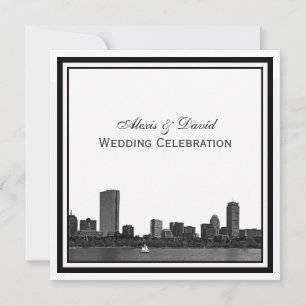 Boston Skyline Etsad Ram Wedding Inbjudningar