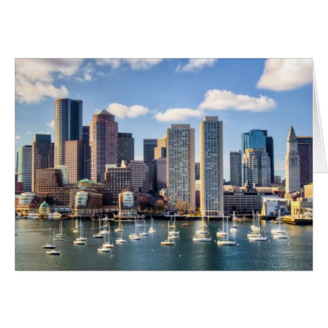Boston skyline från vattenfront hälsningskort (Framsidan Horizontal)