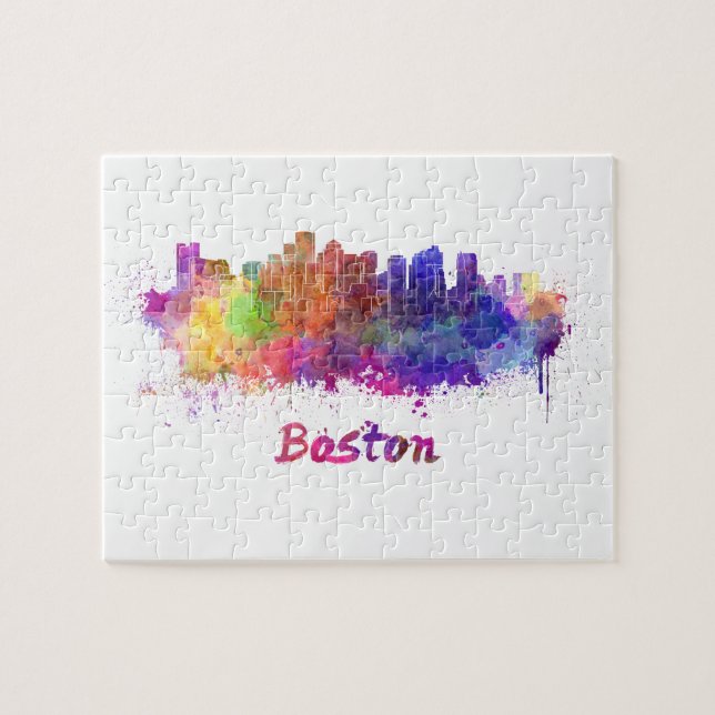 Boston skyline in watercolor pussel (Horisontell)