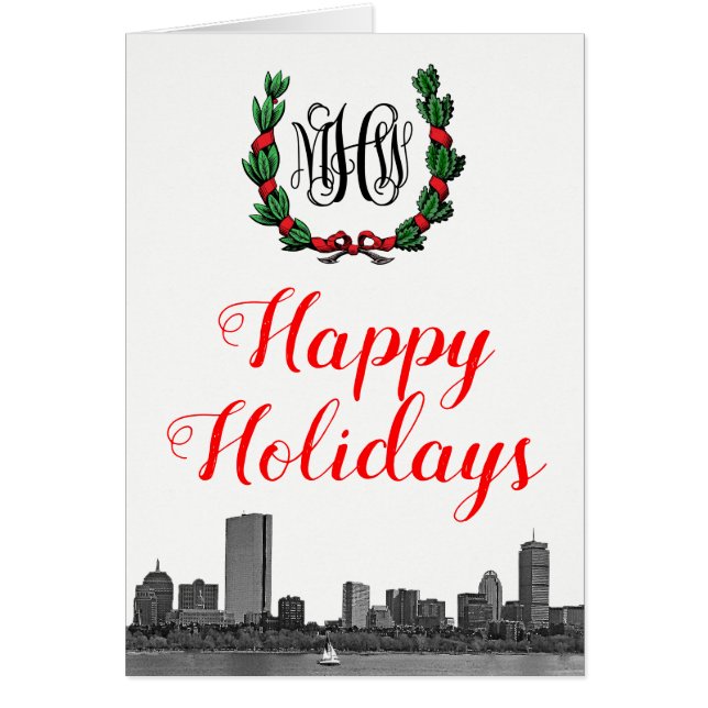 Boston Skyline jul Wandeine Glad helg Hälsningskort (Framsidan)