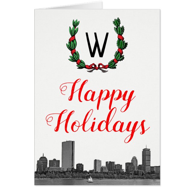 Boston Skyline jul Wandeine Glad helg Hälsningskort (Framsidan)