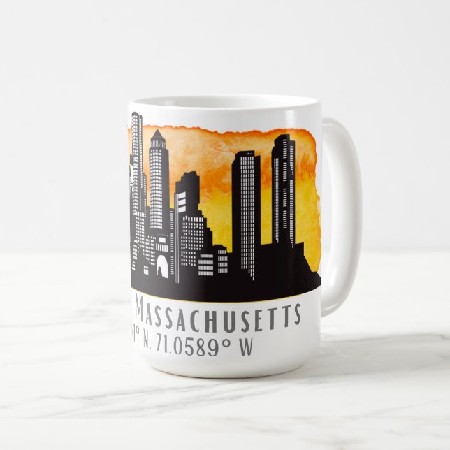 Boston Skyline Latitude och Longitud Kaffemugg (Framsida höger)
