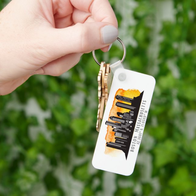 Boston Skyline Latitude och Longitud Nyckelring (Hand)