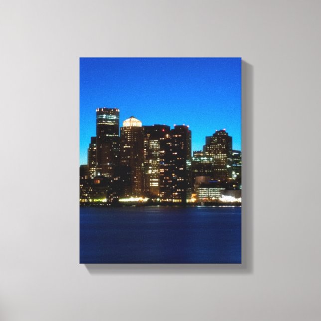 Boston Skyline med måne Canvastryck (Framsida)