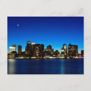 Boston Skyline med måne Vykort