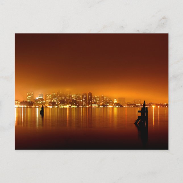 Boston Skyline på natten Vykort (Framsida)