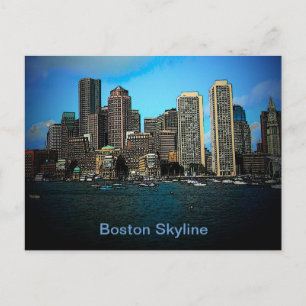 Boston Skyline Photo Art Teckning Vykort