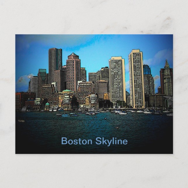 Boston Skyline Photo Art Teckning Vykort (Framsida)