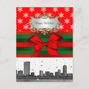 Boston Skyline Red Snowflake-jul Helg Vykort