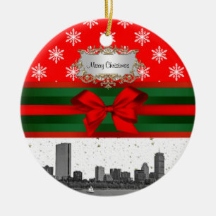 Boston Skyline Red Snowflake-jul Julgransprydnad Keramik