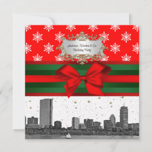 Boston Skyline Röd Snöflinga Jul Inbjudningar
