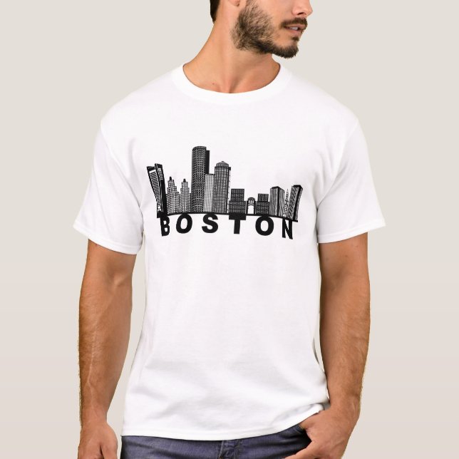 Boston Skyline Silhuett  T Shirt (Framsida)