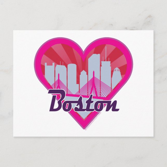 Boston Skyline Sunburst Heart Vykort (Framsida)