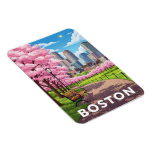 Boston skyline under blomning av körsbärsbärssyste magnet