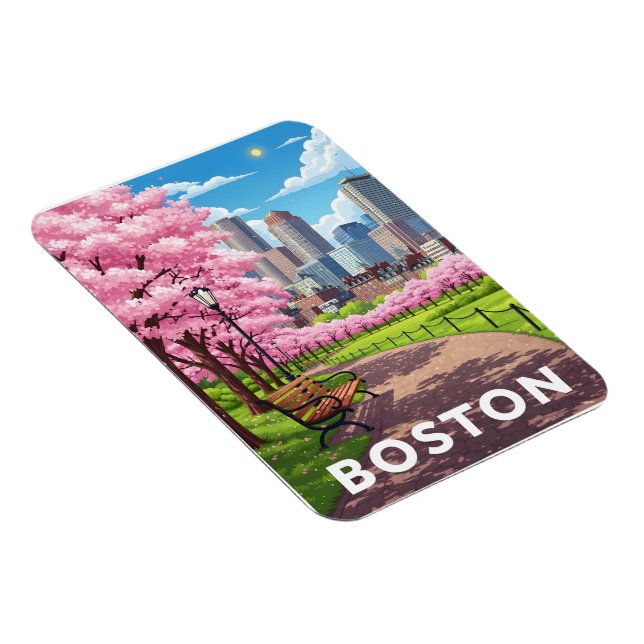 Boston skyline under blomning av körsbärsbärssyste magnet (Högersidan)