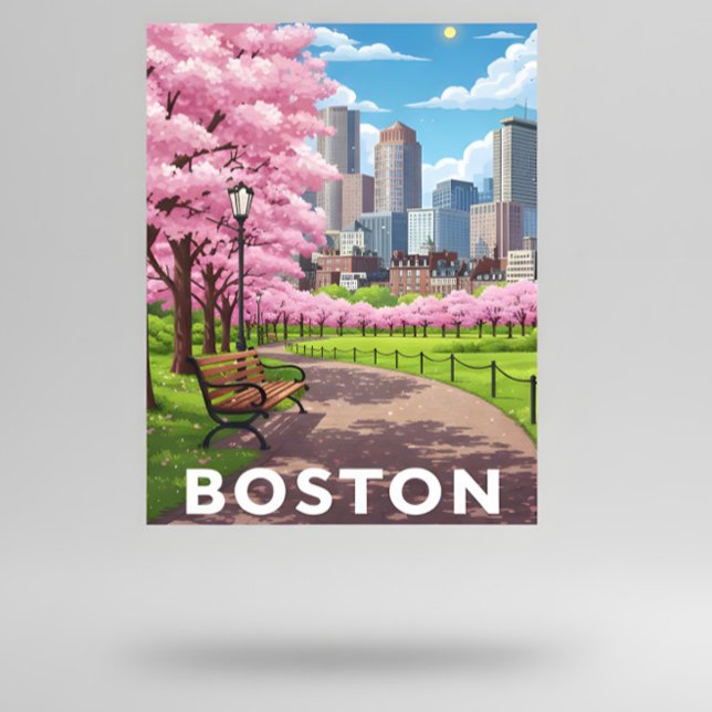 Boston skyline under blomning av körsbärsbärssyste vykort (Skapare uppladdad)