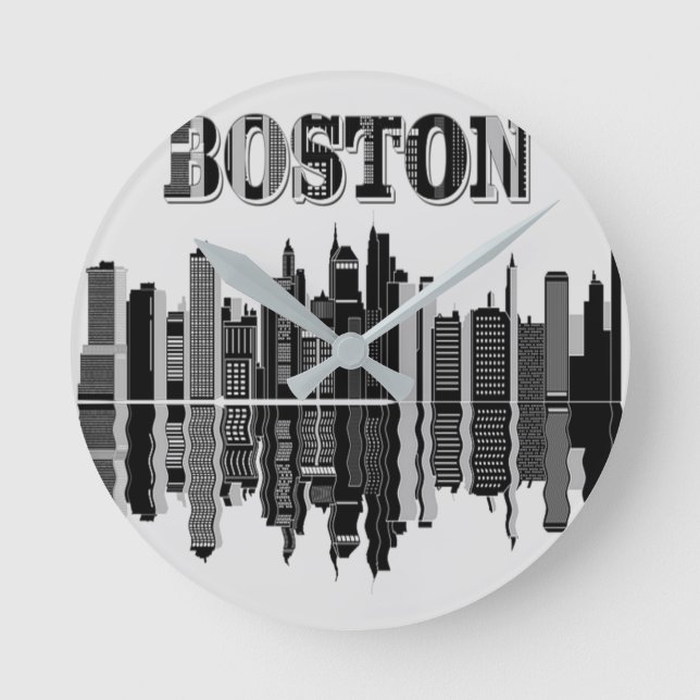 Boston Skyline Wall Clock Rund Klocka (Framsida)