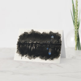 Boston Skyline Watercolor Night Greeting Card Kort