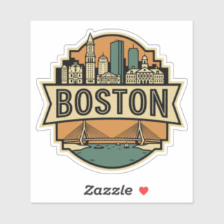 Boston Skyline Zakim Bridge Retro Travel Badge Klistermärken