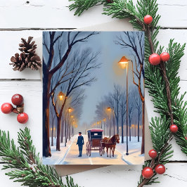 Boston Snöfall Vintage Vattenfärg Helg Vykort