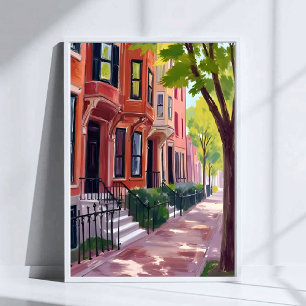 Boston sommar Massachusetts Brownstone hus Poster