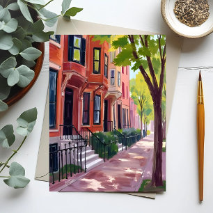 Boston sommar Massachusetts Brownstone hus Vykort