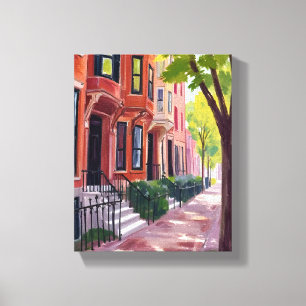 Boston sommar Massachusetts Brownstones-målning Canvastryck