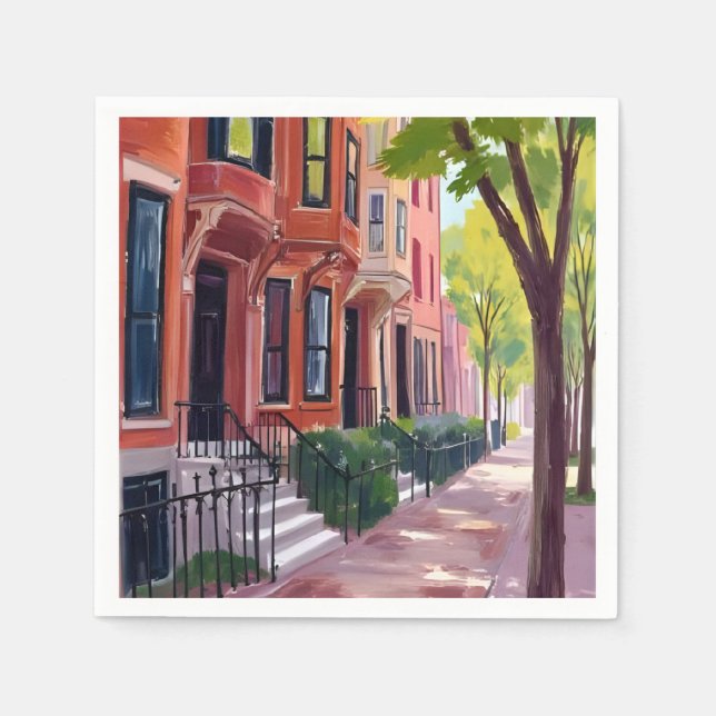 Boston sommar | Massachusetts Brownstones Pappersservett (Framsidan)