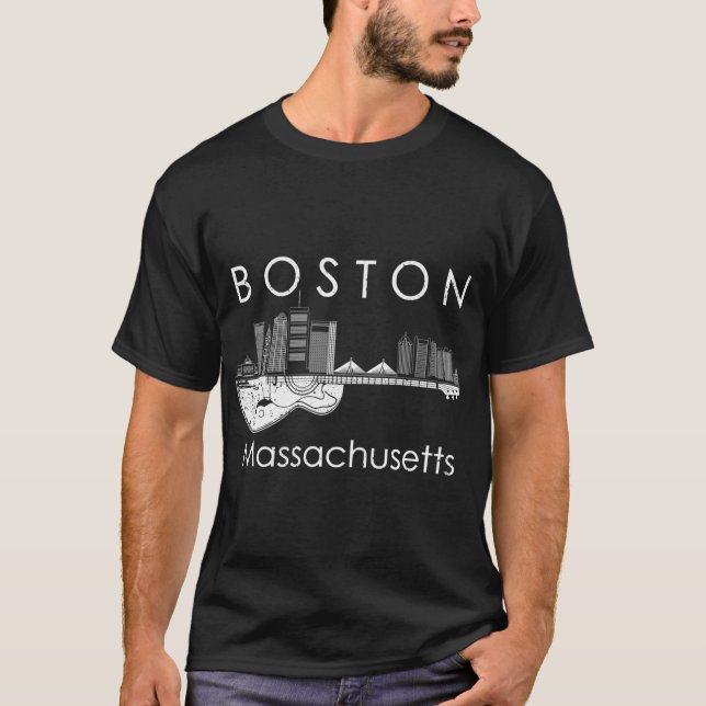 Boston Souvenir Manar Massachusetts Gift Skyline M T Shirt (Framsida)