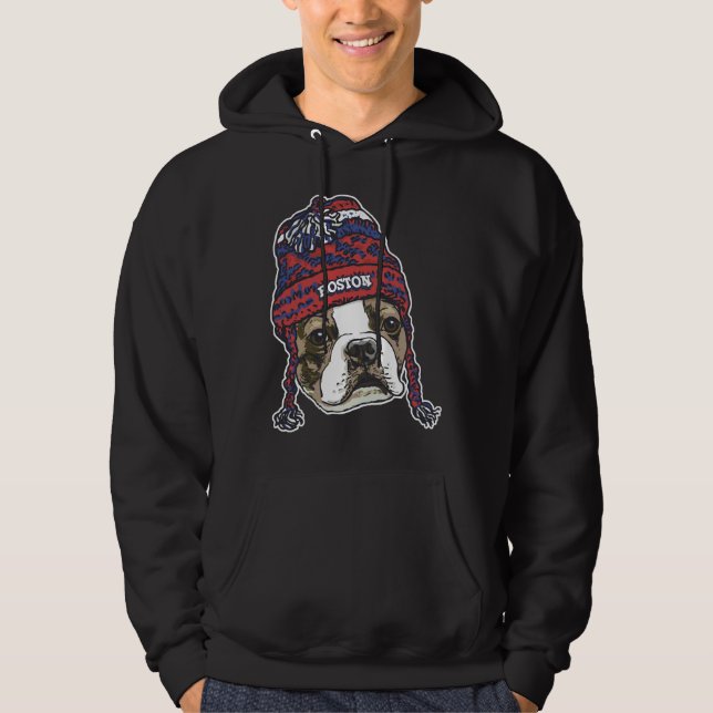 Boston Sports Terrier Red Beanie Hoodie (Framsida)