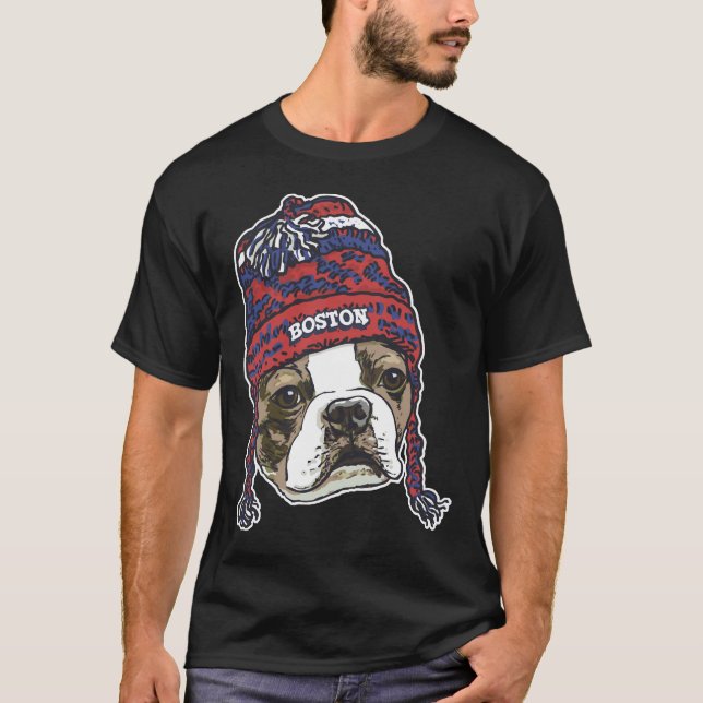 Boston Sports Terrier Red Beanie T Shirt (Framsida)
