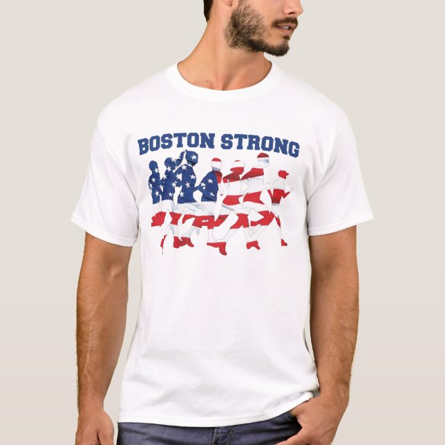Boston stark rinnande maratonamerikanska flaggan tee (Framsida)