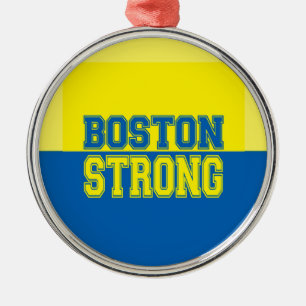 Boston starka gåvagult och blått julgransprydnad metall