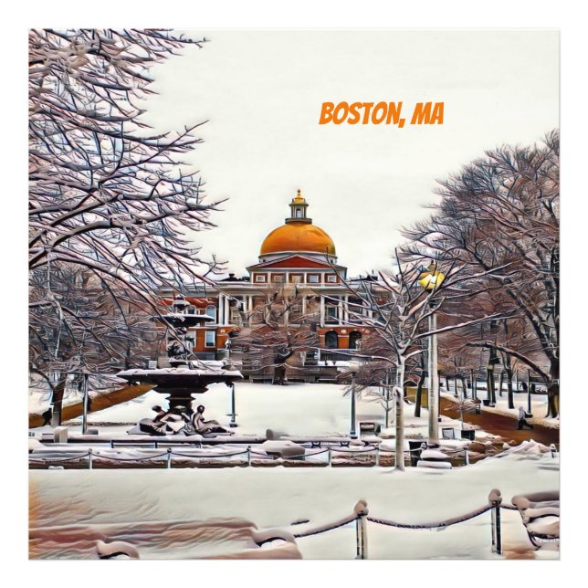 Boston State House i Winter Fototryck (Framsidan)