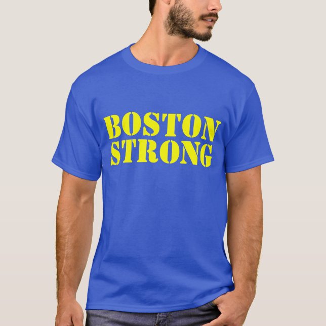 BOSTON stencilerar STARKA gult och blått T-tröja T-shirt (Framsida)